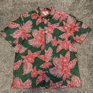 Reyn Spooner Red Green Hibiscus Flowers Hawaiian Shirt Size XL Men's
